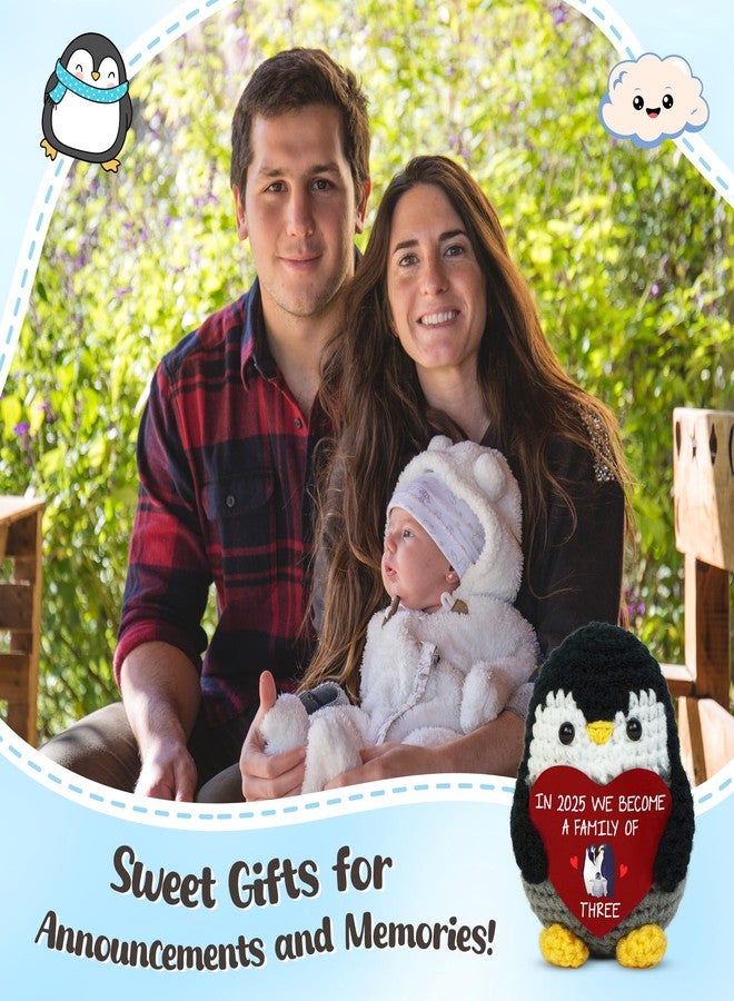 OASSIE Baby's First Christmas 2025 Emotional Support Crochet - Family of 3 Baby Announcement Positive Crochet with Card - Penguin Gifts for New Mom Dad Parents Couples, Pregnancy Announcement - Image 2